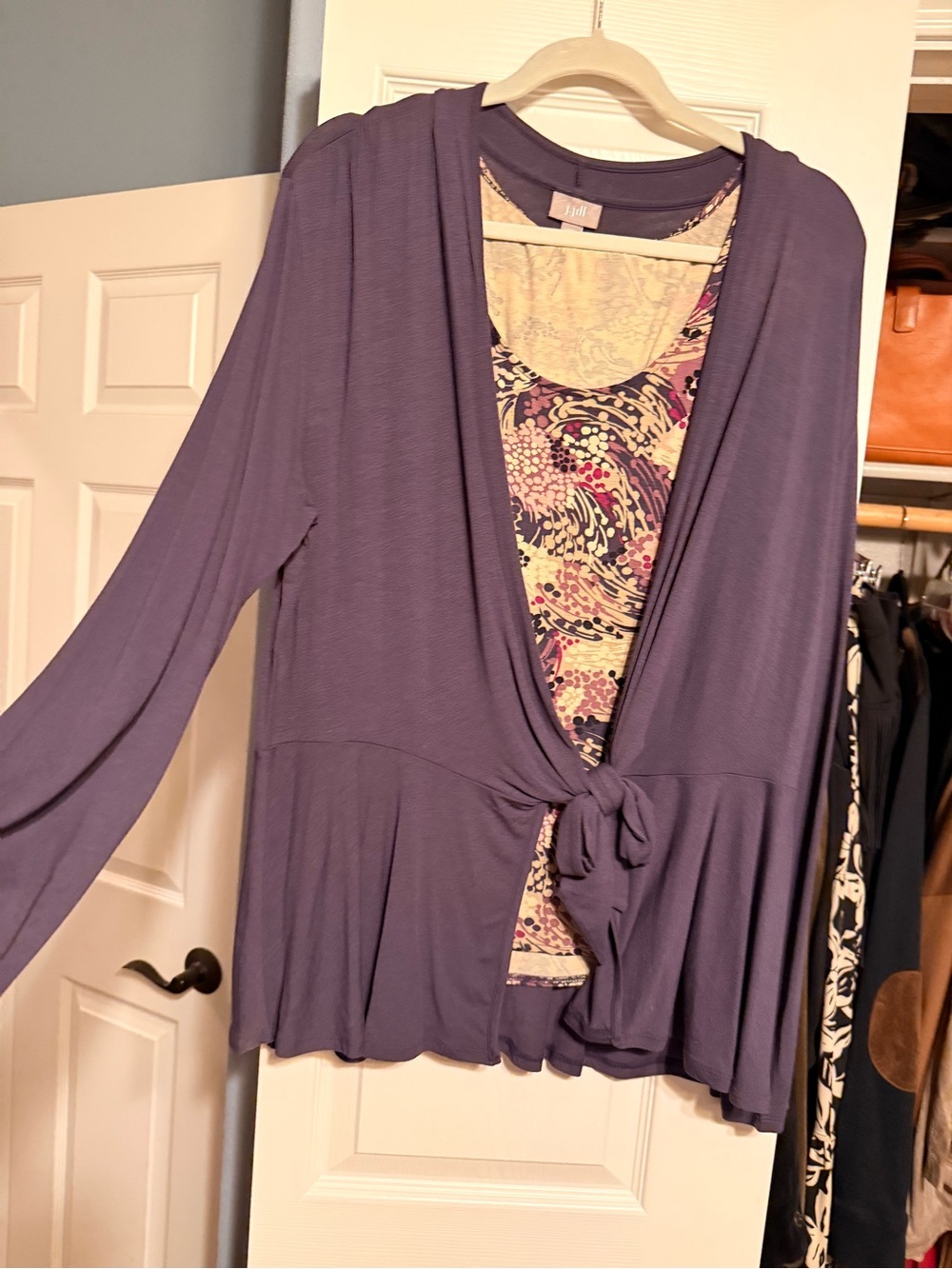 J. Jill Purple Tie-Front Layered Top with Printed Tank